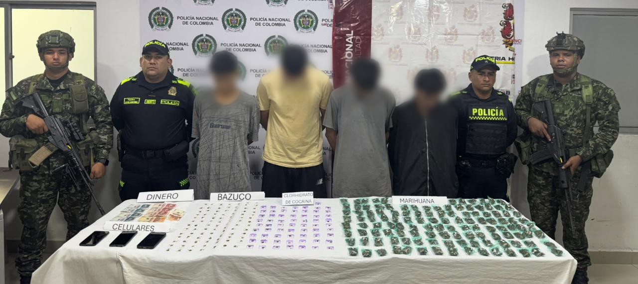 Golpe al microtráfico en Mariquita: cuatro capturados con más de 270 dosis de estupefacientes